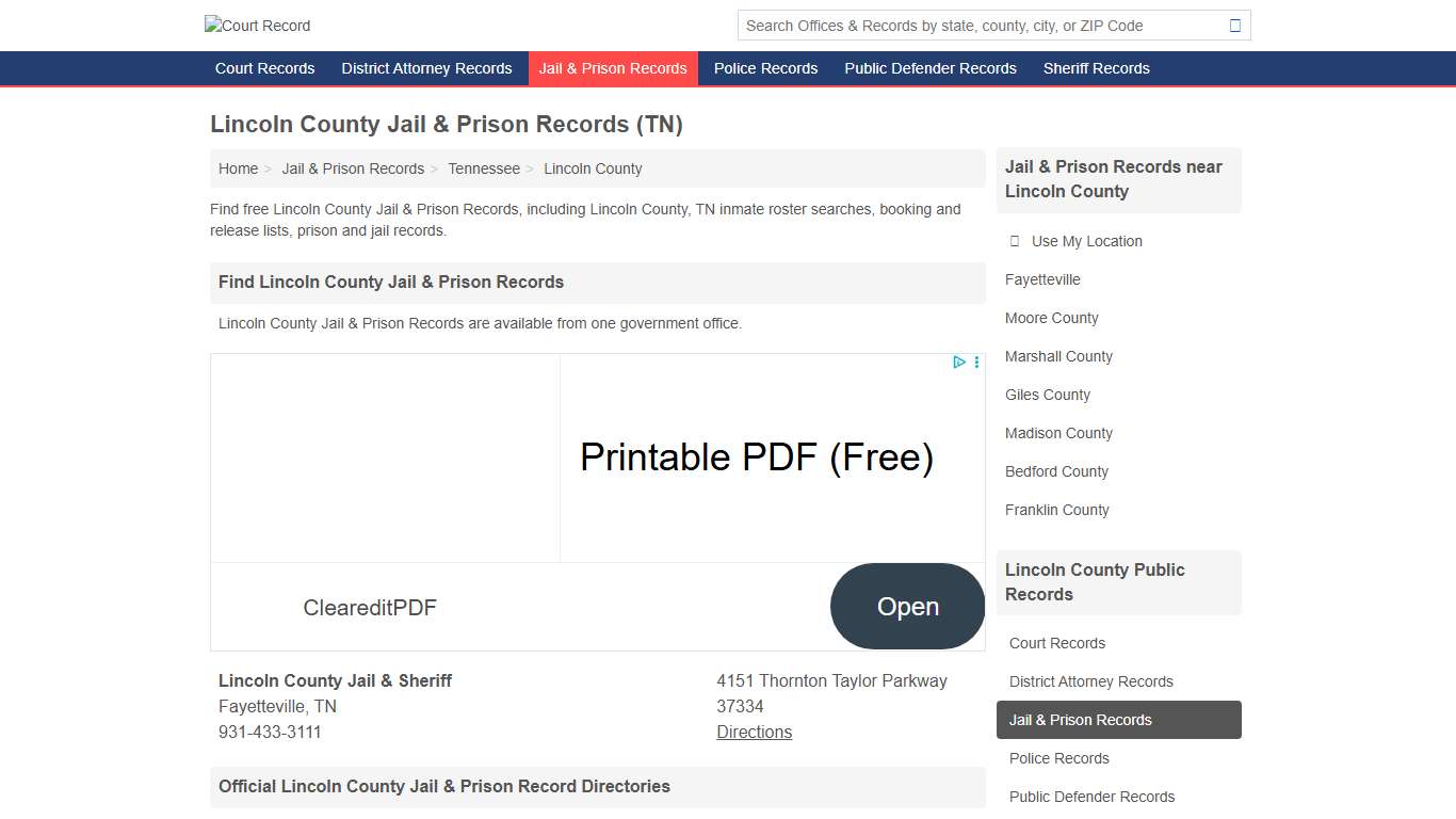 Lincoln County Jail & Prison Records for Free (Lincoln County, TN)